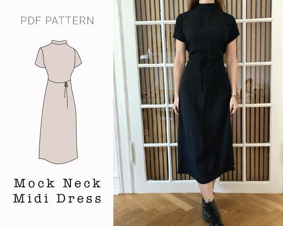 Mock Neck Midi Dress PDF Pattern Pdf Printable Sewing - Etsy
