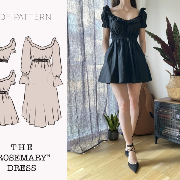 Das Kleid „Rosemary“ | Gerafftes Kleid mit Taschen PDF Schnittmuster | pdf druckbares Schnittmuster