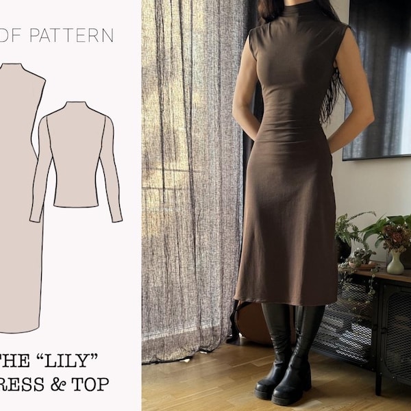 The "Lily" Dress | Stretchy bodycon dress and top with optional sleeves PDF pattern | pdf printable sewing pattern