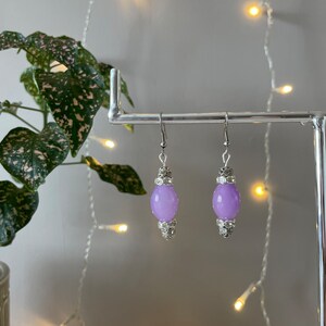 lilac and silver drop earrings