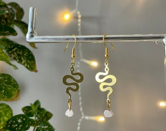 rose quartz gold snake earrings