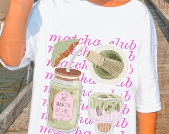 Comfort Colors 'Matcha Club' Youth Shirt : Repeating Text Matcha Lover Youth Size Tee