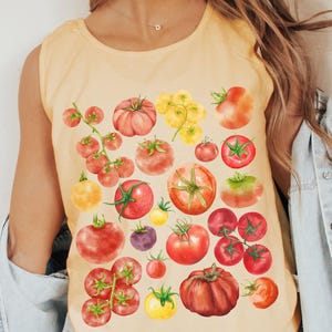 Camiseta sin mangas Comfort Colors Tomate: Regalo para jardineros amantes de la acuarela