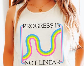 Comfort Colors 'Progress Is Not Linear' Tank : Cute Retro Motivational Tanktop
