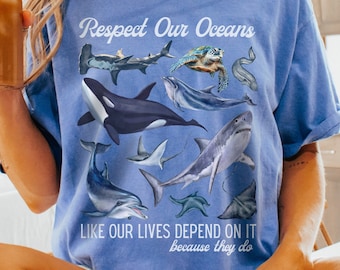 Camiseta Comfort Colors Respeta Nuestros Océanos: Conservación de los Animales Marinos