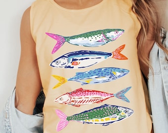 Comfort Colors Colorful Fish Tanktop : Maximalist Pop Art Sardine Style Tank