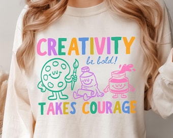 Comfort Colors 'Creativity Takes Courage' Long Sleeve Shirt : Colorful Cute Retro Doodles Art Teacher Top