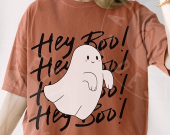 Comfort Colors 'Hey Boo' Ghost Shirt : Cute Cartoon Ghost Halloween Tee