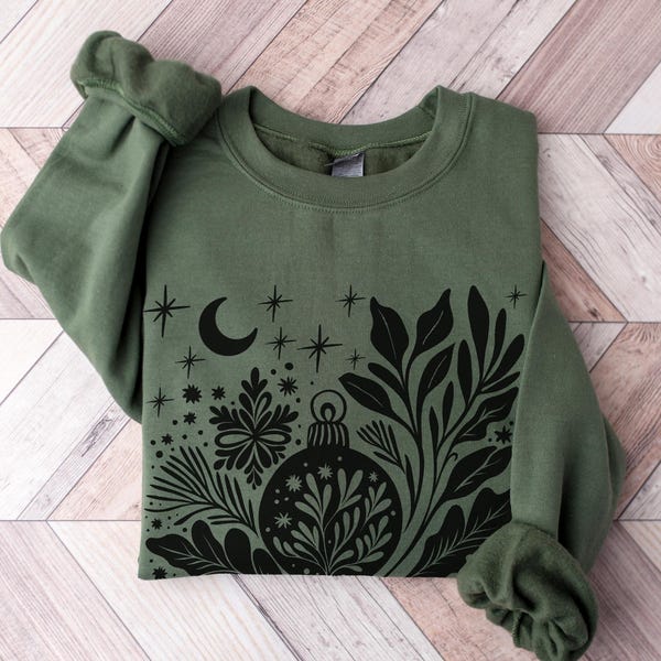 Gothmas Dark Snowflake Ornament Sweatshirt: Celestial Winter Solstice Christmas Crewneck Sweater