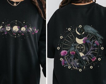 Celestial Raven & Thistle Sweatshirt: Whimsigoth Crowcore Design
