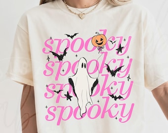 Comfort Colors 'Spooky' Ghost with Jackolantern Balloon Shirt : Celestial Bats Halloween Tee