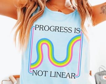 Comfort Colors 'Progress Is Not Linear' Tank : Cute Retro Motivational Tanktop