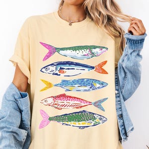 Comfort Colors Colorful Fish Shirt : Maximalist Pop Art Sardine Style Tee