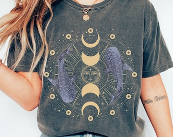 Comfort Colors Whale Shark Shirt: Celestial Moon Phase Tee