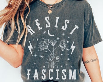 Comfort Colors Resist Fascism Shirt: Botanical Lightning Bolt Tee