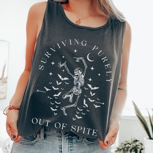 Comfort Colors 'Surviving Purely Out Of Spite' Tank Top: Funny Skeleton Bat Lover Gift