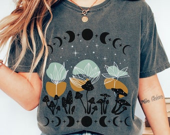 Comfort Colors Mystical Mushroom Shirt: Boho Moon Phase Tee