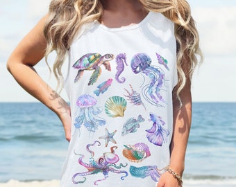 Comfort Colors Ocean Life Tank Top : Garment Dyed Marine Wildlife Tee