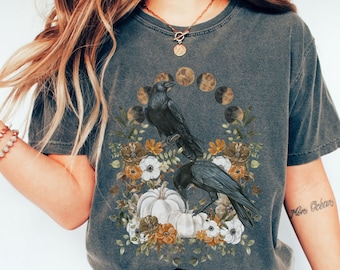 Autumn Raven Comfort Colors Shirt: Moon Phase Cottagecore Crow Tee