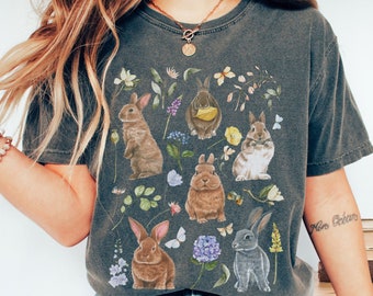 Cottagecore Bunnies Shirt: Floral Easter Rabbit Tee