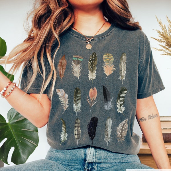 Painted Feathers Shirt, Comfort Colors Tee Shirt, Bird Lover T-Shirt, Cottagecore Gift, Nature Lover Clothing, Natural Aesthetic TShirt