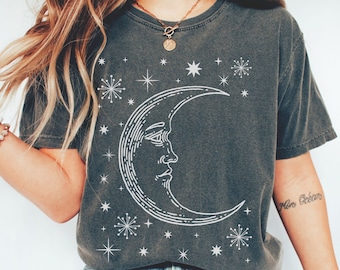Comfort Colors Moon Shirt: Vintage Celestial Stars Tee