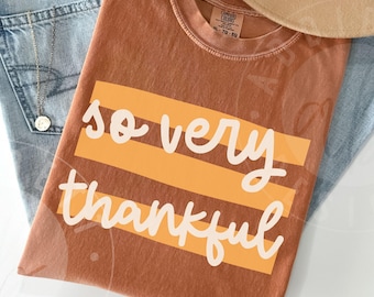 Comfort Colors 'So Very Thankful' Horizontal Stripes Shirt : Trendy Striped Thanksgiving Tee