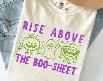Comfort Colors 'Rise Above The Boo-Sheet' Shirt : Cute Halloween Retro Doodles Halloween Choose Kindness Tee