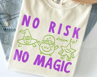 Comfort Colors 'No Risk No Magic' Shirt : Cute Witchy Retro Doodles Halloween Teacher Tee