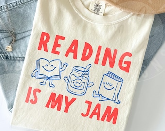 Comfort Colors 'Reading Is My Jam' Shirt : Cute Retro Doodles Book Lover Tee