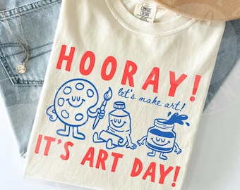 Comfort Colors 'Hooray - It's Art Day' Shirt : Cute Retro Doodles Art Teacher Tee