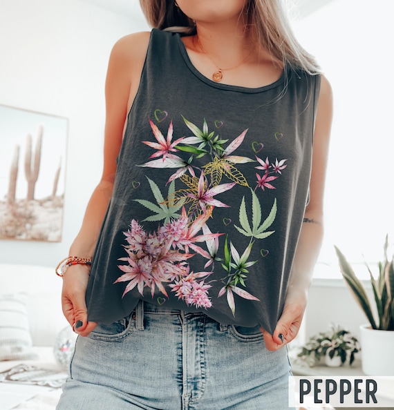 Comfort Colors Marihuana Pflanze Tanktop, Artsy Stoner Unkraut Pflanze Top, Niedliche Stoner Freundin Geschenkidee, Pinker MJ Pflanzentopf Liebhaber Tank