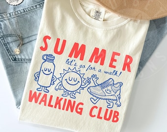 Comfort Colors 'Summer Walking Club' Shirt : Cute Retro Doodles Summer Walking Tee