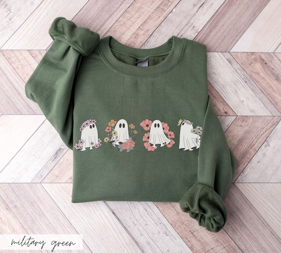 Cottagecore Ghost with Flowers Sweatshirt, Spooky Season