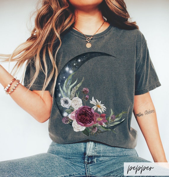 Floral Crescent Moon Shirt: Comfort Colors Whimsigoth Tee