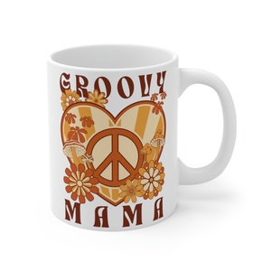 Groovy Mama Coffee Mug, Retro 1970s Coffee Cup, Hippie Mama Mother's Day Gift, Neutral Peace Sign Flower Power Coffee Mug for Trippy Mama image 7