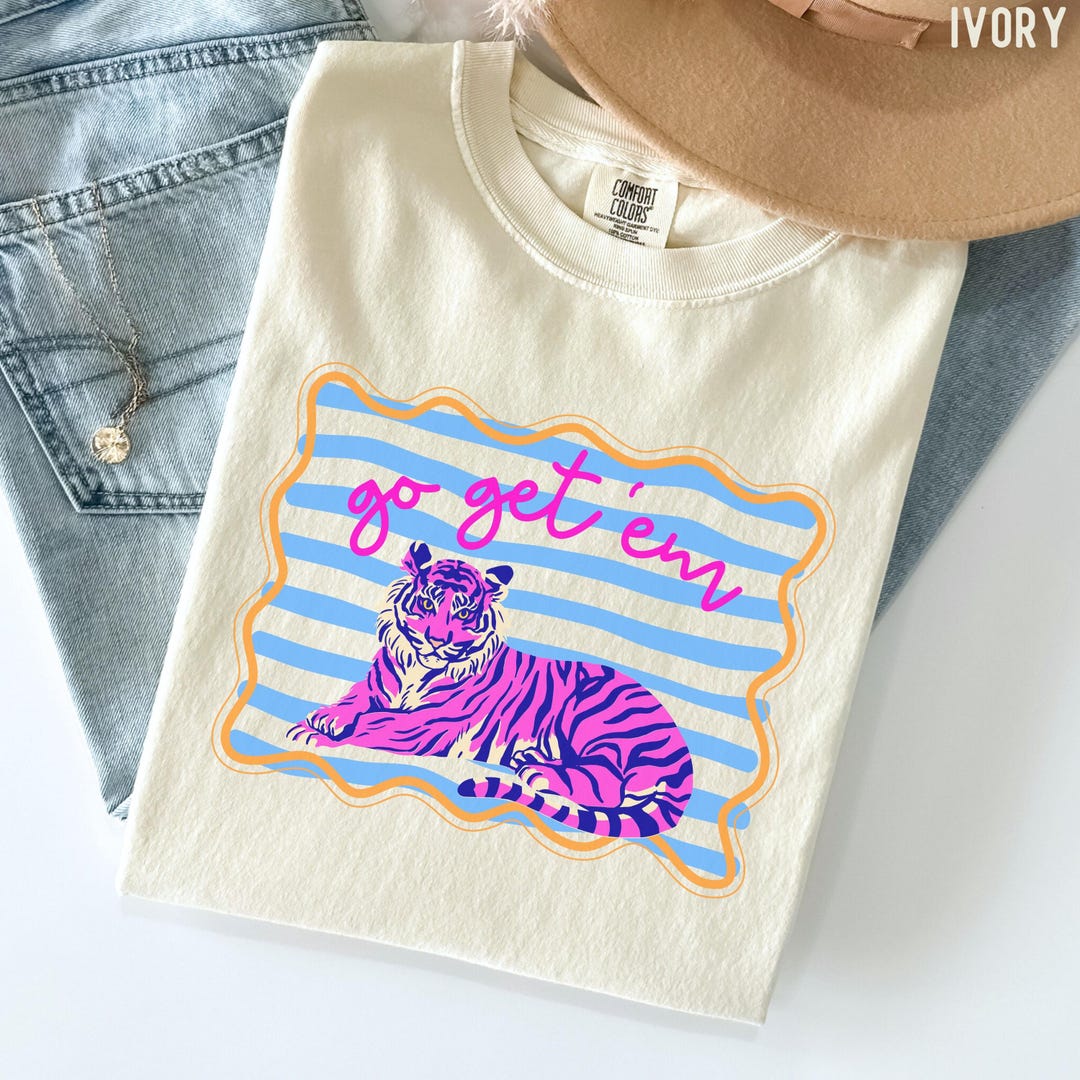 Comfort Colors 'Go Get Em' Tiger Shirt : Colorful Retro Trendy Striped Tiger Tee