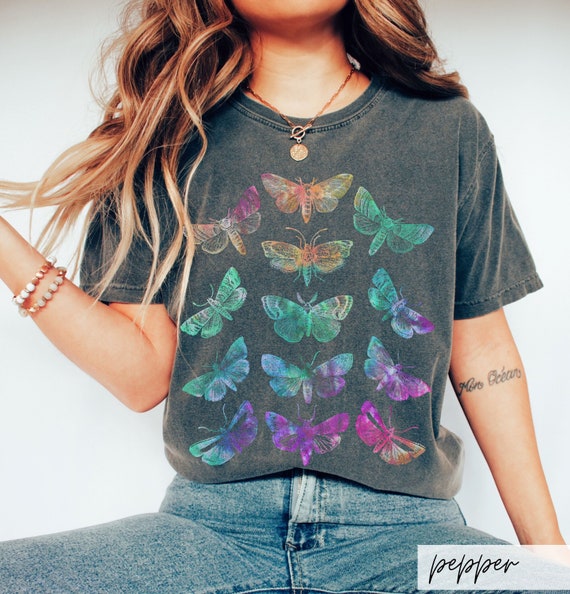Comfort Colors Tie Dye Print Butterfly Shirt: Hippie Botanical Moth Tee