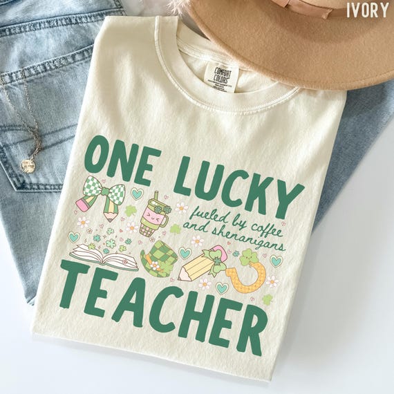 Comfort Colors One Lucky Teacher St Patricks Shirt: 'Fueled By Coffee and Shenanigans' Tee