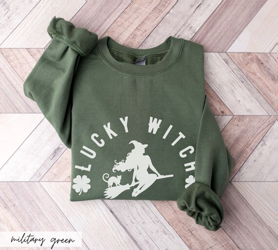 Lucky Witch Sweater, Cute Witchy St Patricks Day Sweatshirt, Making Luck Crewneck Sweatshirt, Funny Sarcastic Goth St. Patty's Day Sweater