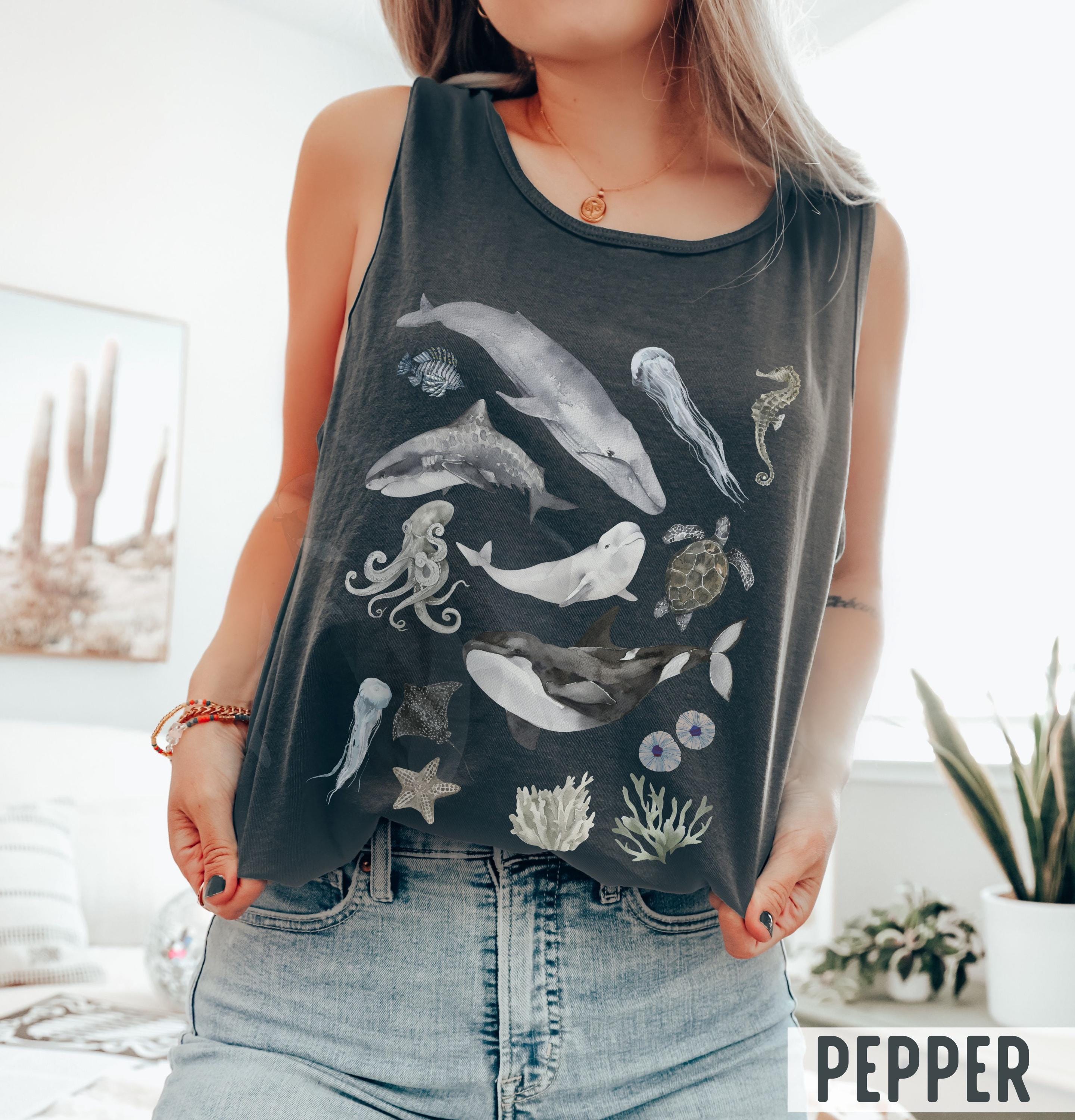 Comfort Colors Marine Animals Tank Top: Watercolor Ocean Nature