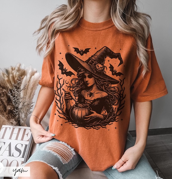 Comfort Colors Witch Cauldron Shirt, Spooky Gothic Halloween Tee