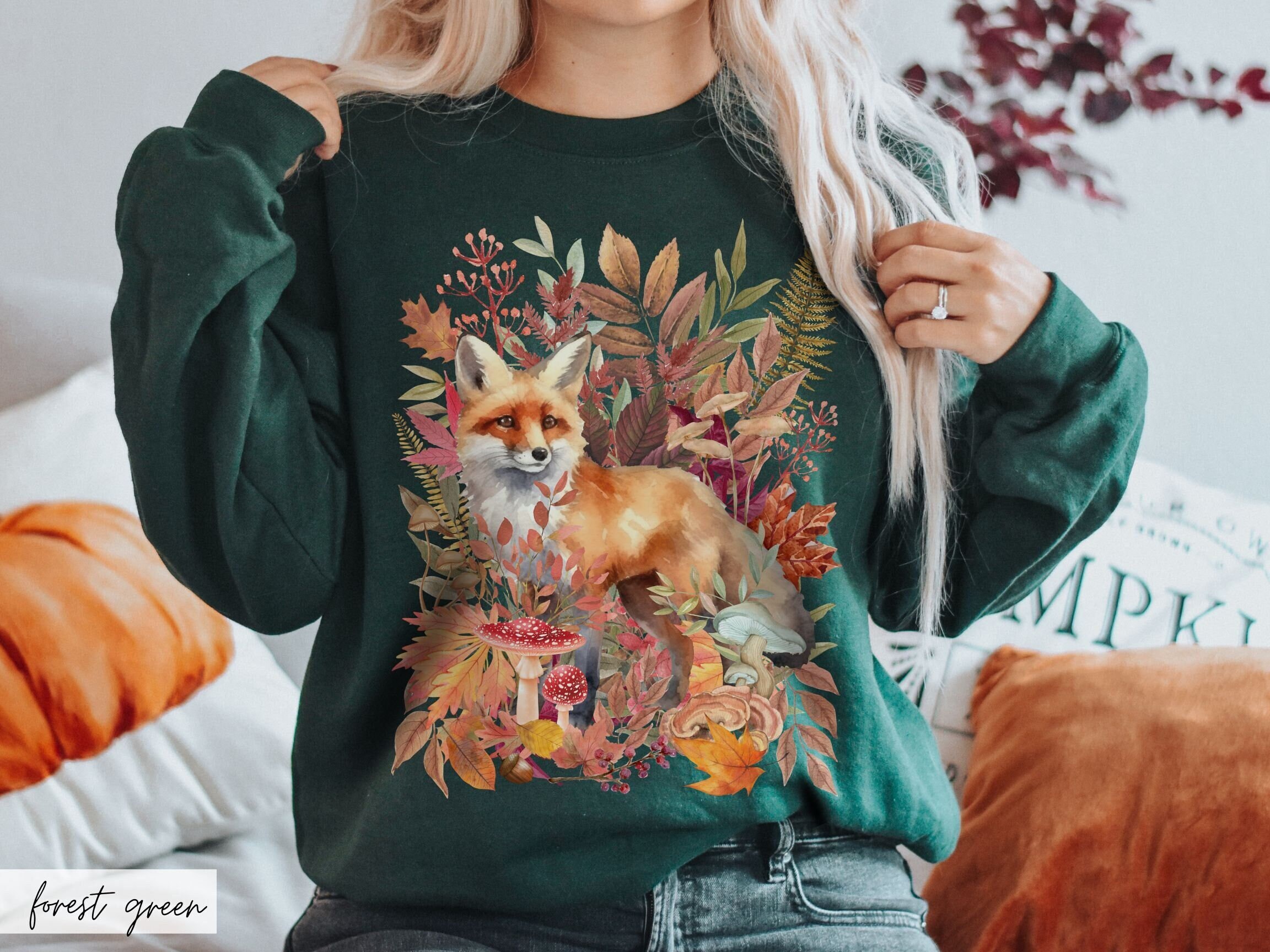 Sweat à Capuche Renard Et Feuilles D'automne - Design Artistique Forêt - Coupe Classique, 241 G - 5