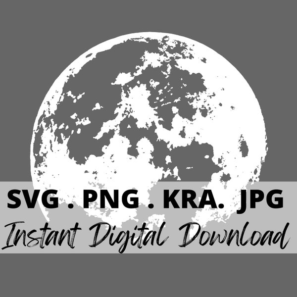 Realistic Moon SVG, KRA, PNG and Jpeg Files for Sublimation Printing Vector on Shirts, Cups etc. Editable Commercial Use Design