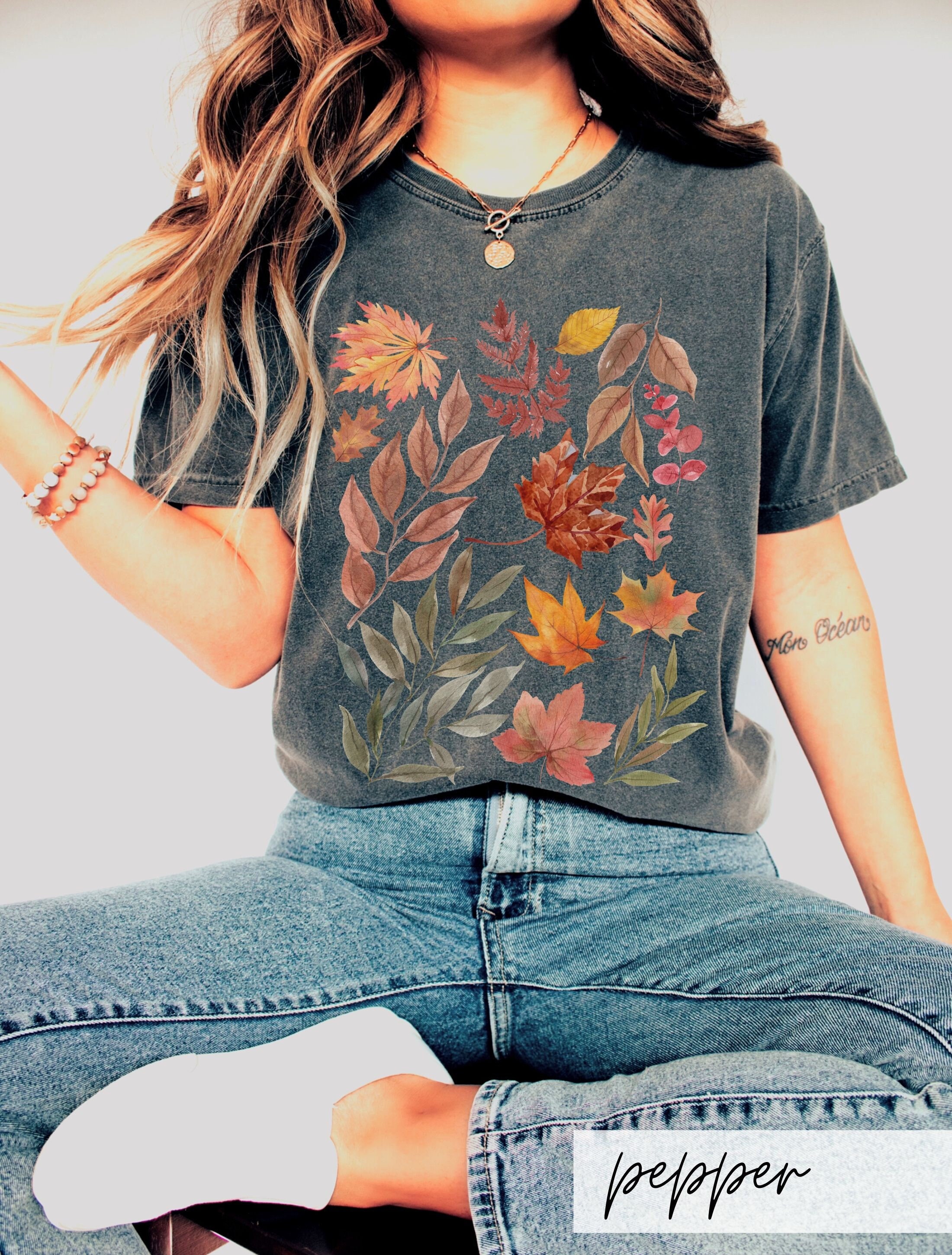 Autumn Painted Leaves Comfort Colors Shirt, Fall Leaves Cottagecore Minimalist Nature Shirt, Ethereal Whimsigoth Forestcore Fall Lover Gift