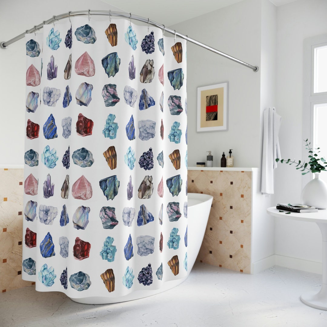 Painted Gemstones and Minerals Shower Curtain Geology Shower Etsy