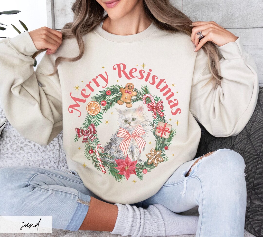Resistmas Rabbit Merry Resistmas Kitten Crewneck: Kitchy Cat Lover Christmas Sweater - Etsy