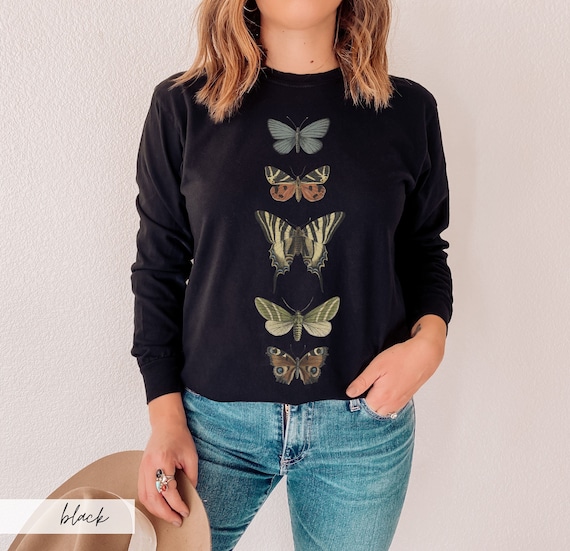Comfort Colors Moth Long Sleeve T-Shirt: Garment Dyed Cottagecore Crewneck