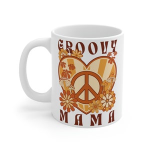 Groovy Mama Coffee Mug, Retro 1970s Coffee Cup, Hippie Mama Mother's Day Gift, Neutral Peace Sign Flower Power Coffee Mug for Trippy Mama image 6