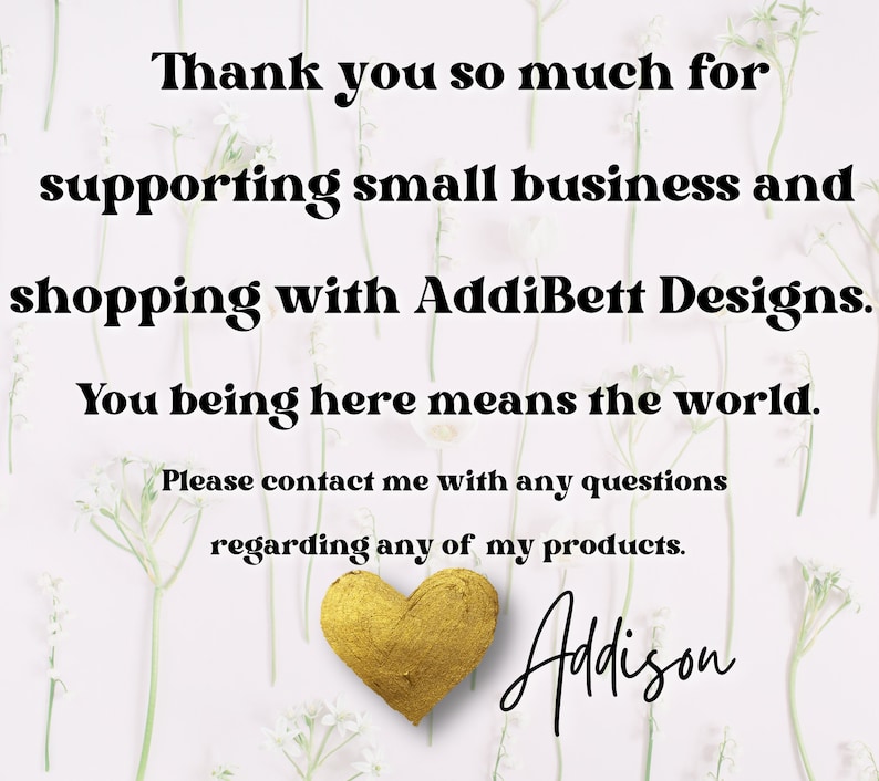 K&ouml;nnte beinhalten: Vielen Dank f&uuml;r die Unterst&uuml;tzung von Kleinunternehmen und den Einkauf bei AddiBett Designs. Ihre Anwesenheit hier bedeutet die Welt. Bitte kontaktieren Sie mich bei Fragen zu meinen Produkten. Addison